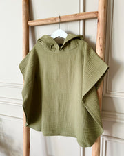 Hooded muslin poncho in forest green - view 3 | Eli&Eli