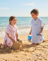 Hooded muslin poncho in summer stripes blue - view 3 | Eli&Eli