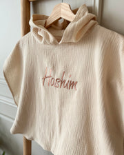 Personalised hooded muslin poncho in beige - view 2 | Eli&Eli
