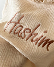 Personalised hooded muslin poncho in beige - view 3 | Eli&Eli
