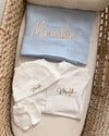 Personalised hospital and baby shower gift set de luxe in baby blue with name-embroidered muslin blanket - Eli&Eli Dubai