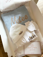 Personalised hospital and baby shower newborn gift set in baby blue - view 3 | Eli&Eli