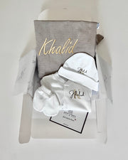 Personalised hospital and baby shower gift set in grey and gold - view 3 | Eli&Eli