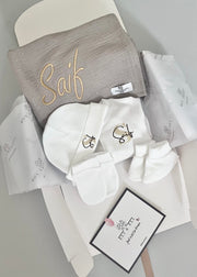Personalised hospital and baby shower gift set in grey and gold - view 6 | Eli&Eli