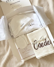 Personalised unisex hospital and baby shower gift set in ivory - view 3 | Eli&Eli