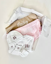 Personalised hospital and baby shower gift set in pink and beige - view 6 | Eli&Eli