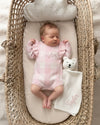 Personalised knitted baby ruffle romper in pink and white check with custom name or monogram - Eli&Eli Dubai