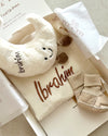 Personalised muslin baby and kids hooded poncho towel in ivory beige, gift set - Eli&Eli Dubai