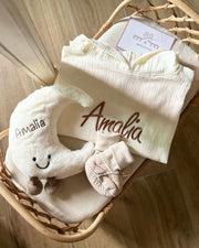 Personalised muslin baby and kids hooded poncho in ivory beige - view 3 | Eli&Eli