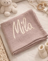 Personalised cotton muslin baby swaddle blanket, selection of colours - Eli&Eli Dubai