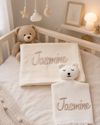 Personalised cotton muslin baby swaddle blanket with name embroidery, colour selection - Eli&Eli Dubai