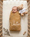 Personalised cotton muslin baby swaddle blanket - view 2 | Eli&Eli