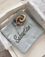 Personalised cotton muslin baby swaddle blanket - view 5 | Eli&Eli