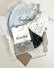 Personalised muslin comforter blanket with wooden teether in gold blue - view 11 | Eli&Eli