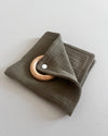 Personalised muslin comforter blanket with wooden teether in olive green - Eli&Eli Dubai