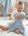 Personalised muslin toy comforter blanket with name in blue pastel - Eli&Eli Dubai