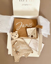 Personalised newborn muslin blanket set in unisex hazelnut, 3 pieces with name embroidery - Eli&Eli Dubai