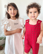 Red check Christmas baby romper - view 6 | Eli&Eli