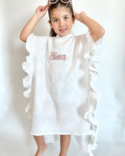 Ruffled muslin poncho with lavender embroidery - view 8 | Eli&Eli