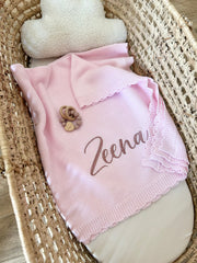 Personalised summer knitted baby blanket in pale pink - Eli&Eli Dubai