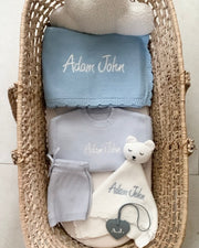 Premium personalised blanket gift hamper in baby blue - view 2 | Eli&Eli