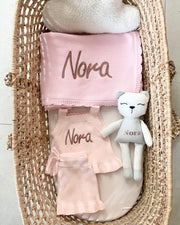Premium personalised blanket gift hamper in baby pink - view 4 | Eli&Eli