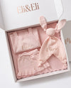 Premium personalised blanket gift hamper in baby pink, 4-piece newborn gift set with name embroidery - Eli&Eli Dubai