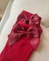 Red Christmas bow socks for baby and toddler girls with silk bow - Eli&Eli Dubai
