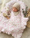 Ruffle cotton luxury muslin baby blanket in white pink - Eli&Eli Dubai