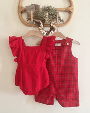 Ruffled red muslin Christmas romper - view 2 | Eli&Eli