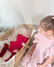 Ruffled red muslin Christmas romper - view 6 | Eli&Eli