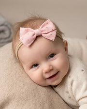 Tiny baby headband with golden dots in blush pink - view 2 | Eli&Eli