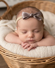 Tiny baby headband with silk bow in brown - view 2 | Eli&Eli