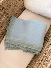 Two Colour Luxury Knitted Blanket - Baby Blue & Pastel Green - view 11 | Eli&Eli
