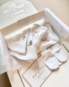 Two personalised hospital and baby shower gift sets de luxe, moon stars and blush signature letter - Eli&Eli Dubai