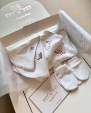 Two personalised hospital and baby shower gift sets in blush, twins newborn gift - view 2 | Eli&Eli