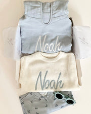 Unisex personalised cozy knitted romper coco white - view 3 | Eli&Eli