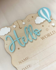 Hello World baby announcement plaque baby boy - view 3 | Eli&Eli