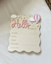 Hello World baby announcement plaque baby girl - view 2 | Eli&Eli