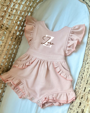 Terry ruffled Evelyn romper in blush - view 4 | Eli&Eli