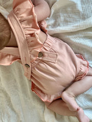 Terry ruffled Evelyn romper in blush - view 9 | Eli&Eli