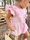 Frany May muslin romper in light pink with dusty pink stars for baby girls - Eli&Eli Dubai