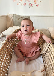 Girls terry ruffled cherry set in magnolia blush - view 3 | Eli&Eli