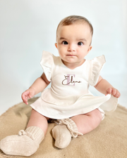 Girls terry ruffled set in coco white - view 3 | Eli&Eli