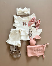 Girls terry ruffled set in coco white - view 7 | Eli&Eli