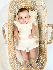 Girls terry ruffled set in coco white - view 8 | Eli&Eli