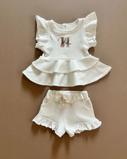 Girls terry ruffled set in coco white - view 9 | Eli&Eli