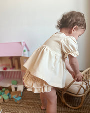 Terry ruffled puff shoulder set in vanilla oat - view 4 | Eli&Eli