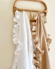 Luxury ruffle muslin baby blanket in white - view 7 | Eli&Eli