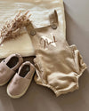 Personalised baby and kids terry romper in walnut brown with adjustable buttons - Eli&Eli Dubai